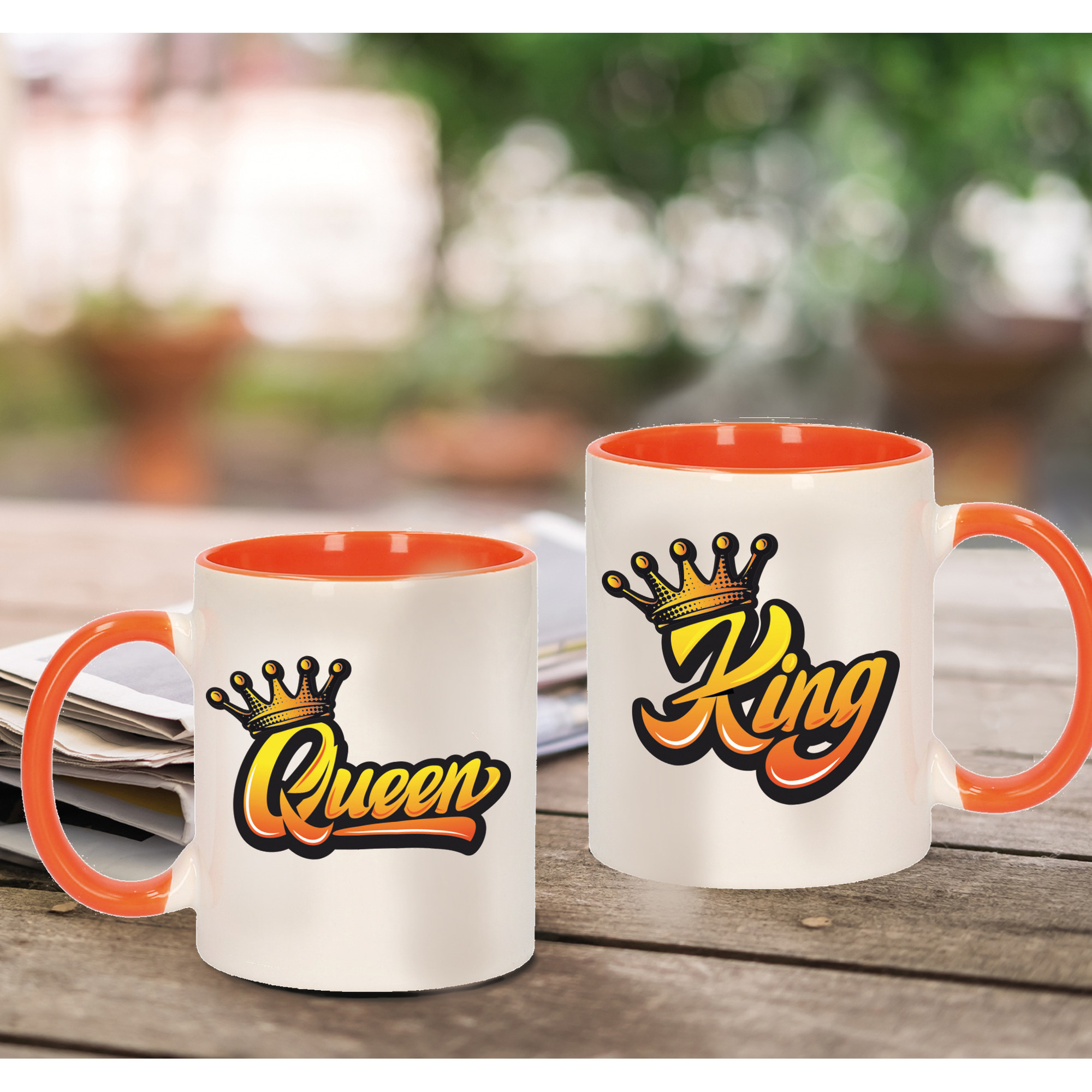 King and queen met kroon cadeau mok / beker wit en oranje -