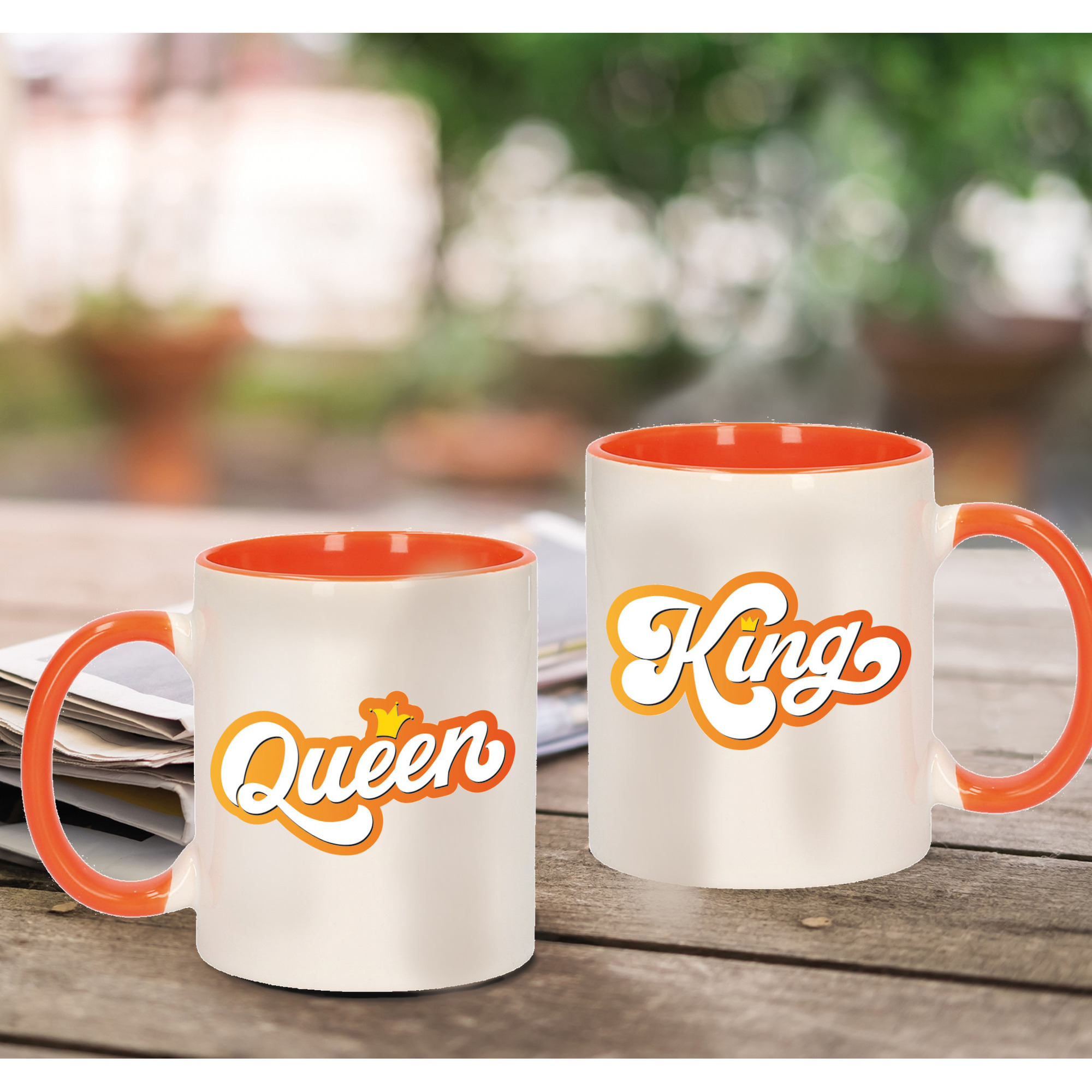 King and queen cadeau mok / beker wit en oranje -