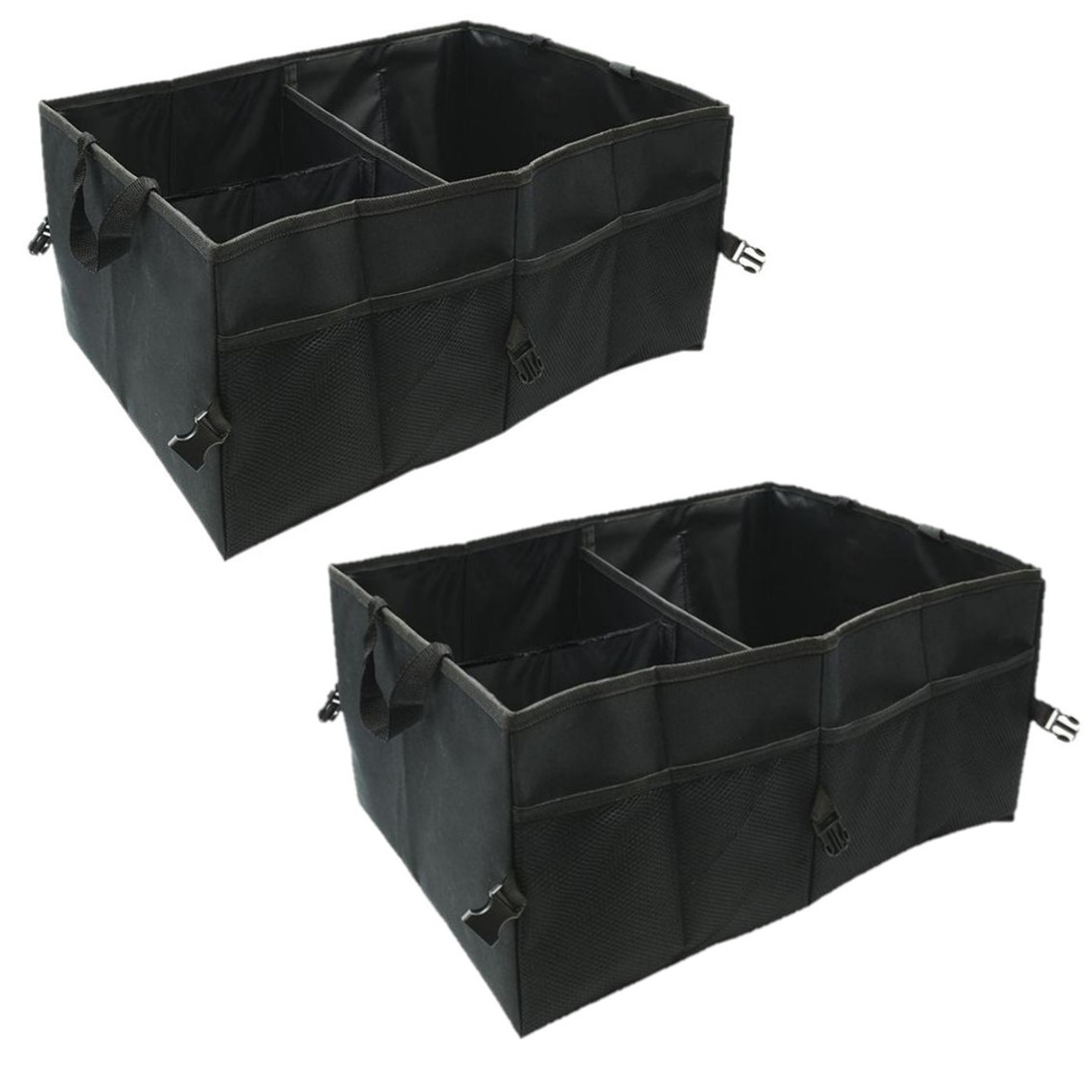 Set van 2x stuks auto kofferbak organizers tas zwart opvouwbaar 52 x 38 x 26 cm -