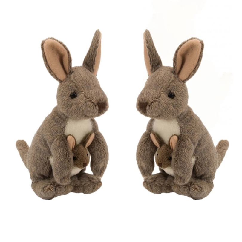 Wild Republic pluche knuffel Kangoeroe met baby - 2x stuks - bruin - 20 cm - dieren knuffels -