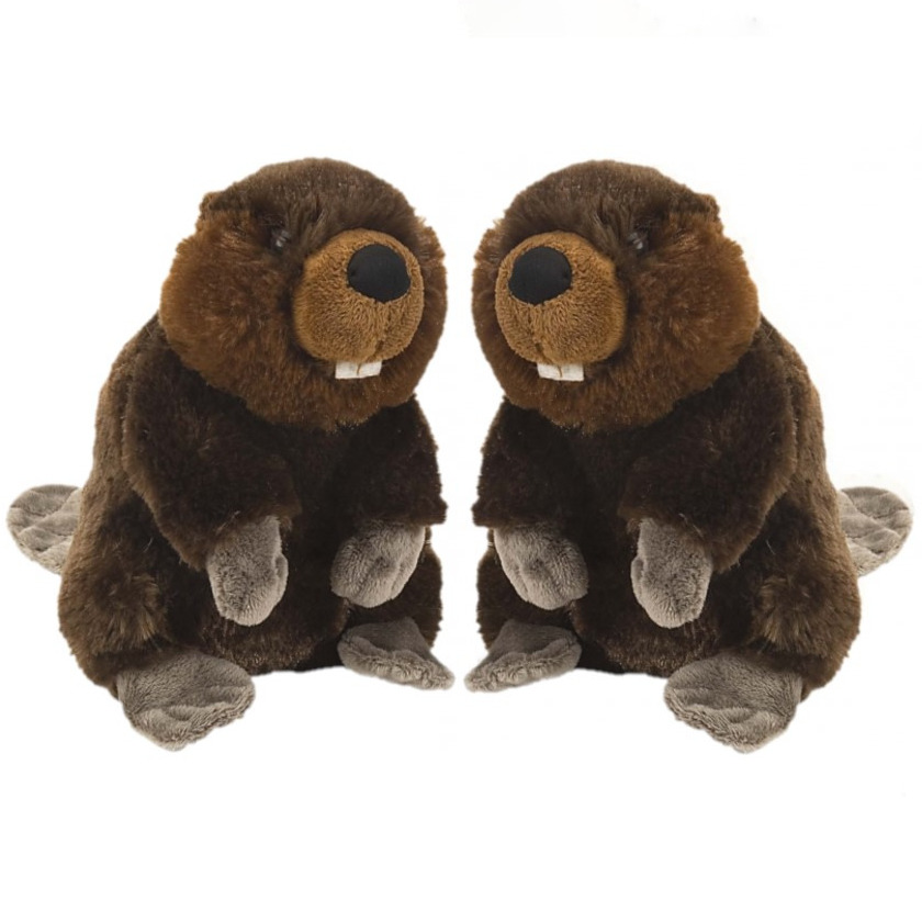 Wild Republic Pluche bever knuffel - 2x stuks - bruin - 20 cm - Dieren speelgoed bevers knuffels -