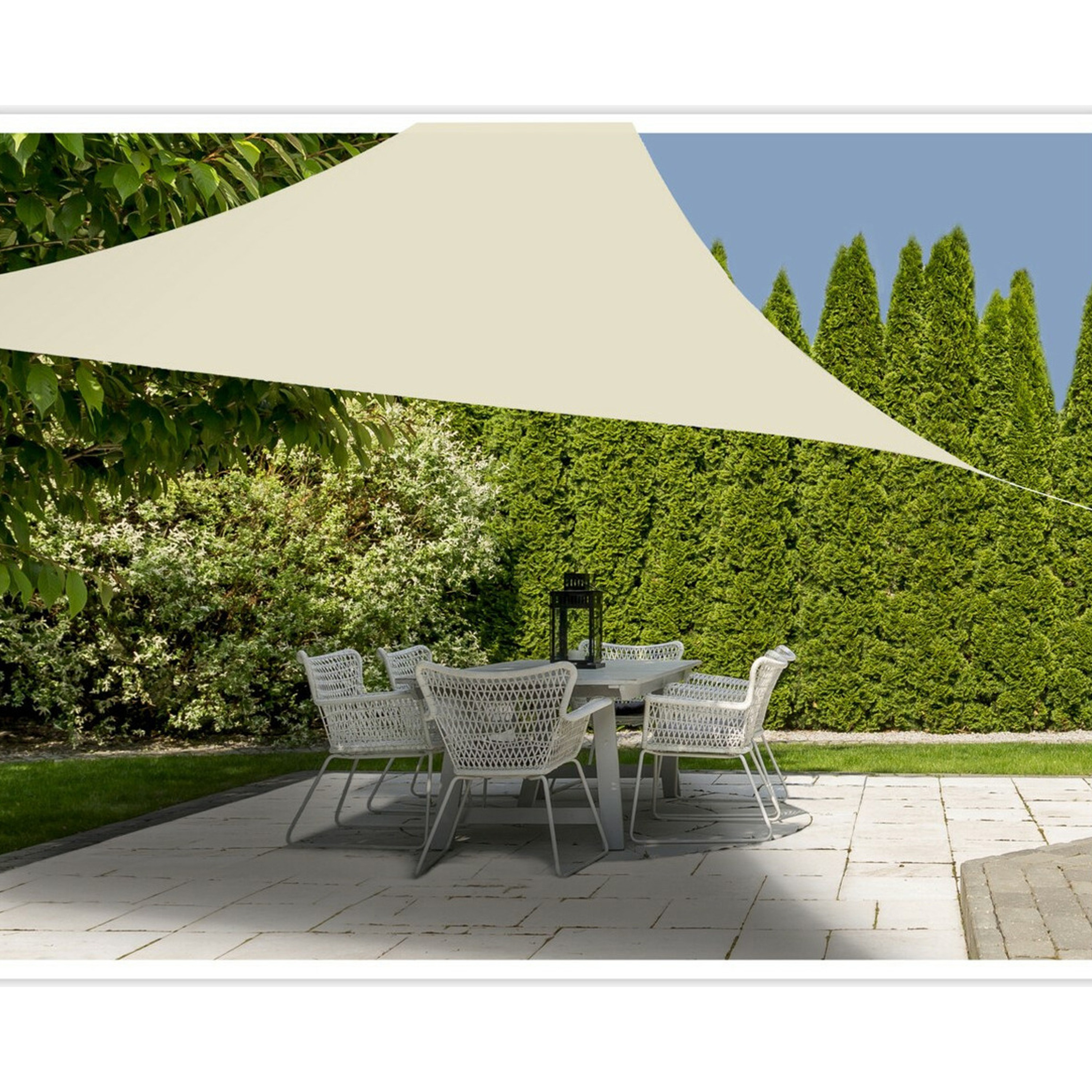 Schaduwdoek/zonnescherm driehoek gebroken wit 3 meter inclusief ophangaccessoires -