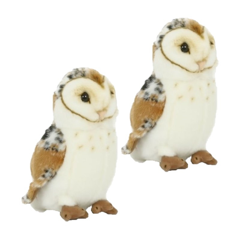 Knuffel Kerkuil - 2x stuks - Uilen vogel knuffels - pluche stof - 20 cm -