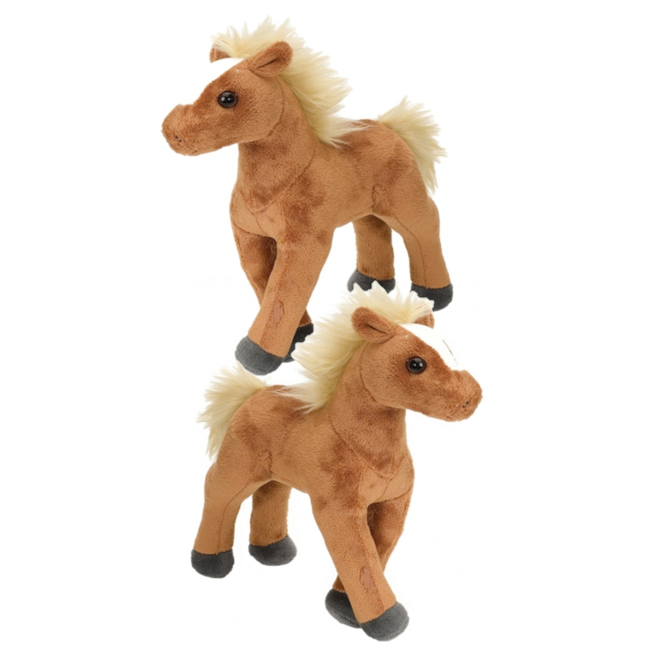 2x stuks pluche knuffel paard bruin 20 cm -