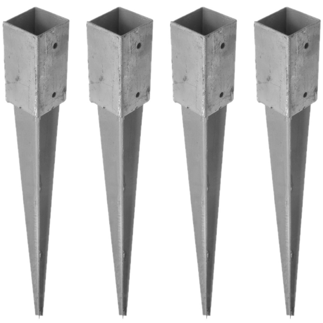 8x Paalhouders / paaldragers staal verzinkt met punt 7 x 7 x 75 cm -