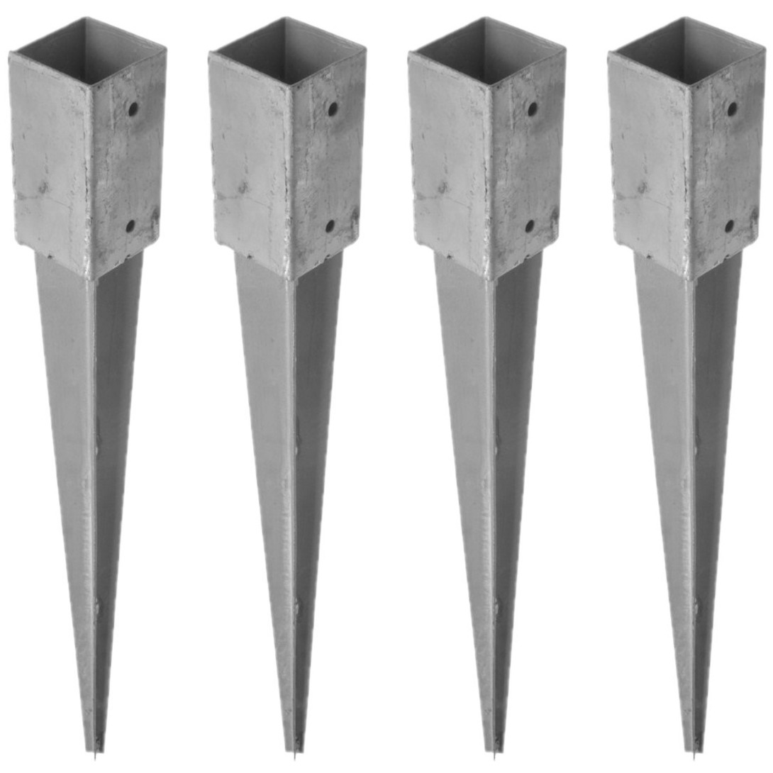 8x Paalhouders / paaldragers staal verzinkt met punt 12 x 12 x 90 cm -