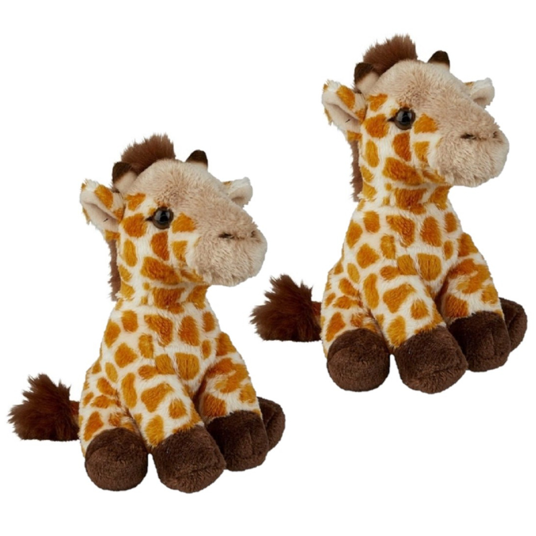 Pluche gevlekte giraffe knuffel 15 cm - 2x - Giraffen safaridieren knuffels - Speelgoed knuffeldiere -