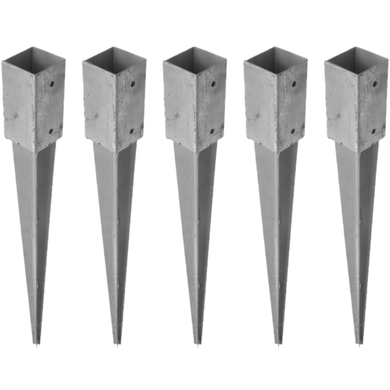10x Paalhouders / paaldragers staal verzinkt met punt 15.5 x 15.5 x 90 cm -