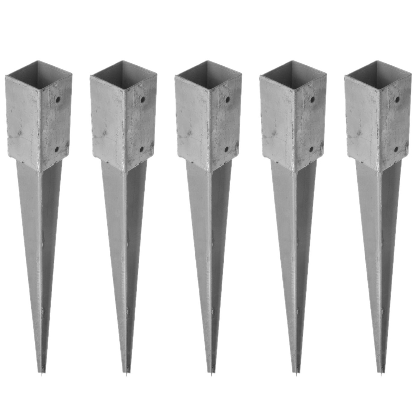 10x Paalhouders / paaldragers staal verzinkt met punt 7 x 7 x 75 cm -