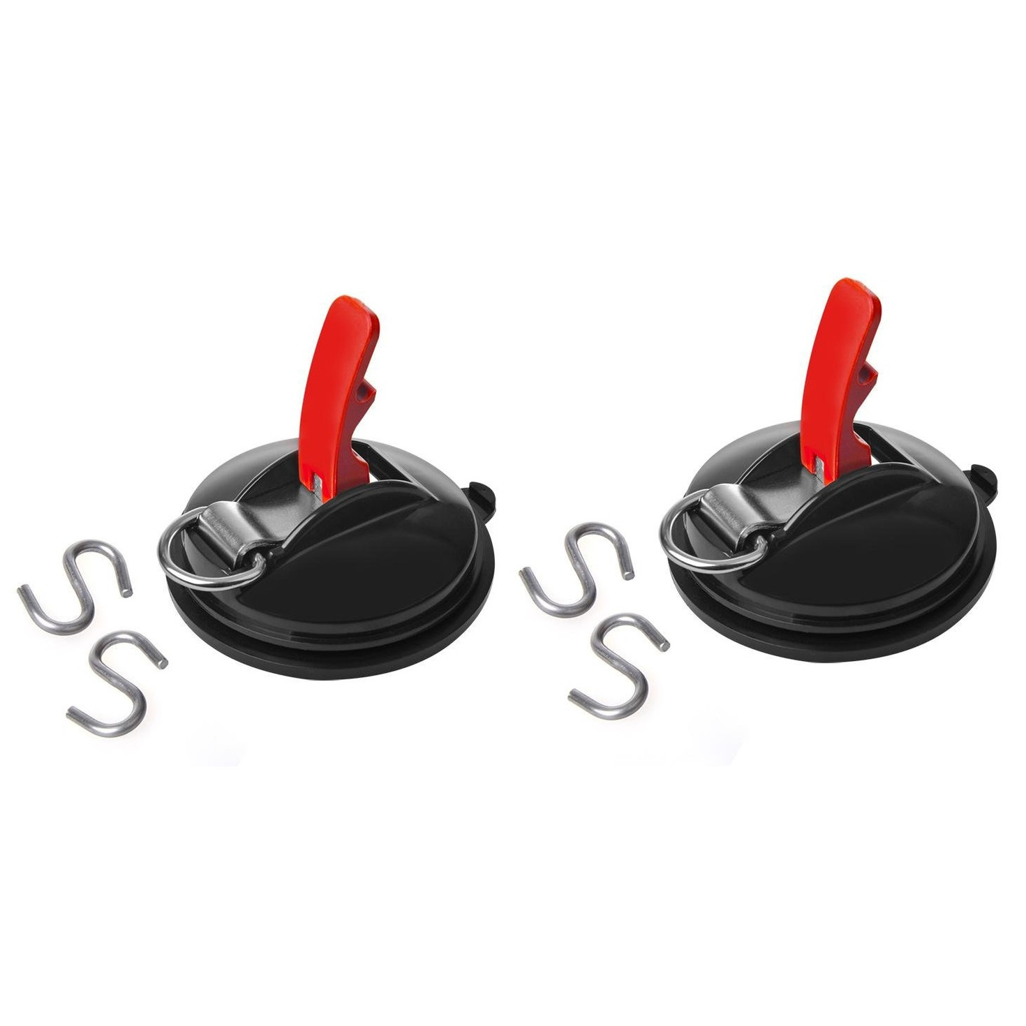 Set van 2x stuks zuignapbevestiging met ring en 2 S-haken 11 cm -
