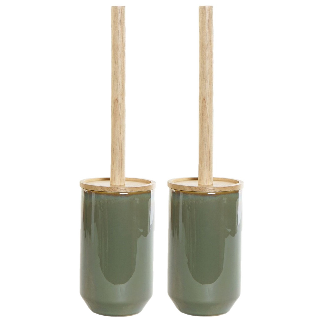 Set van 2x stuks wc/toiletborstels 42 cm met toiletborstelhouder groen geglazuurd -