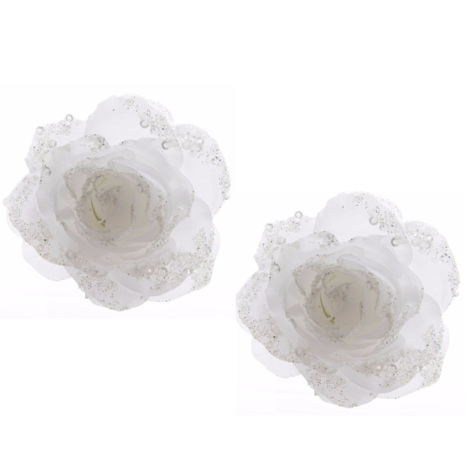 8x stuks kerstboom decoratie rozen bloemen winter wit 14 cm -