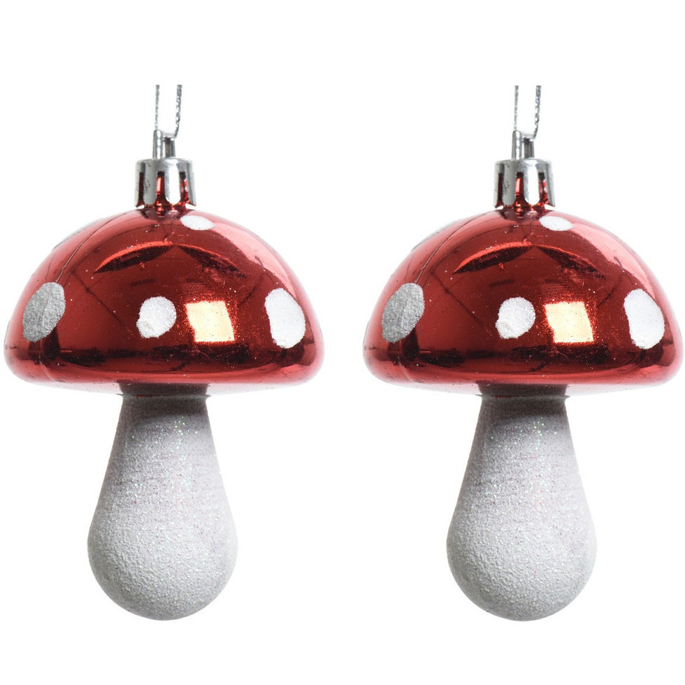 20x Kerstboomhangers rode paddenstoelen 7 cm kerstversiering -