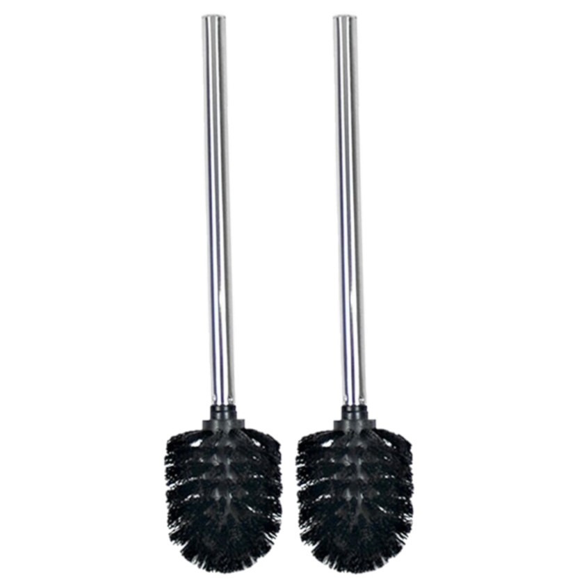 2x stuks wc/toiletborstels zwart/zilver 34.5 cm van RVS -