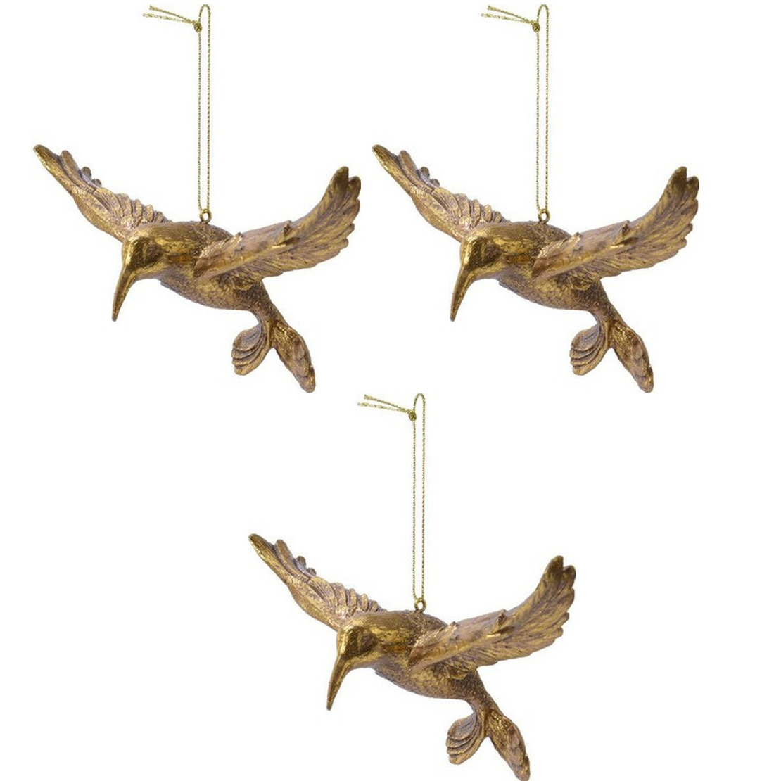6x Kerstboomhangers gouden kolibrie vogels 13 cm kerstversiering -