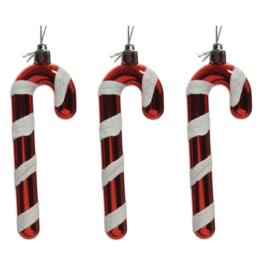 16x Kerstboomhangers rood/witte zuurstokken 12 cm kerstversiering -