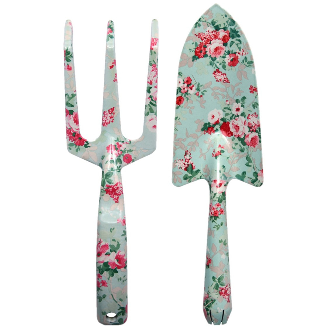2-delige tuingereedschap set rozen print schep en hark metaal -