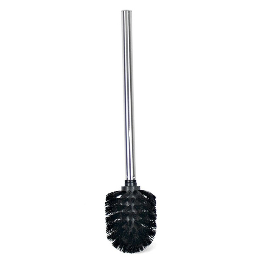 Wc/toiletborstel zwart/zilver 34.5 cm van RVS -