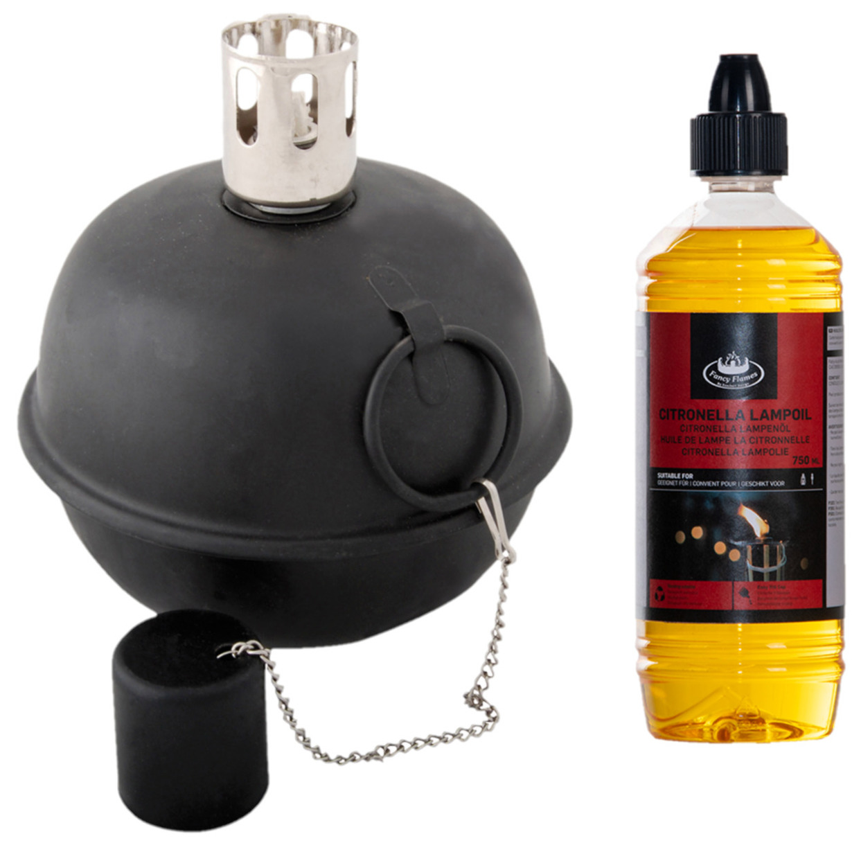 Tuimeltoorts/olielamp - zwart - met bio citronella lampenolie - citrusgeur -