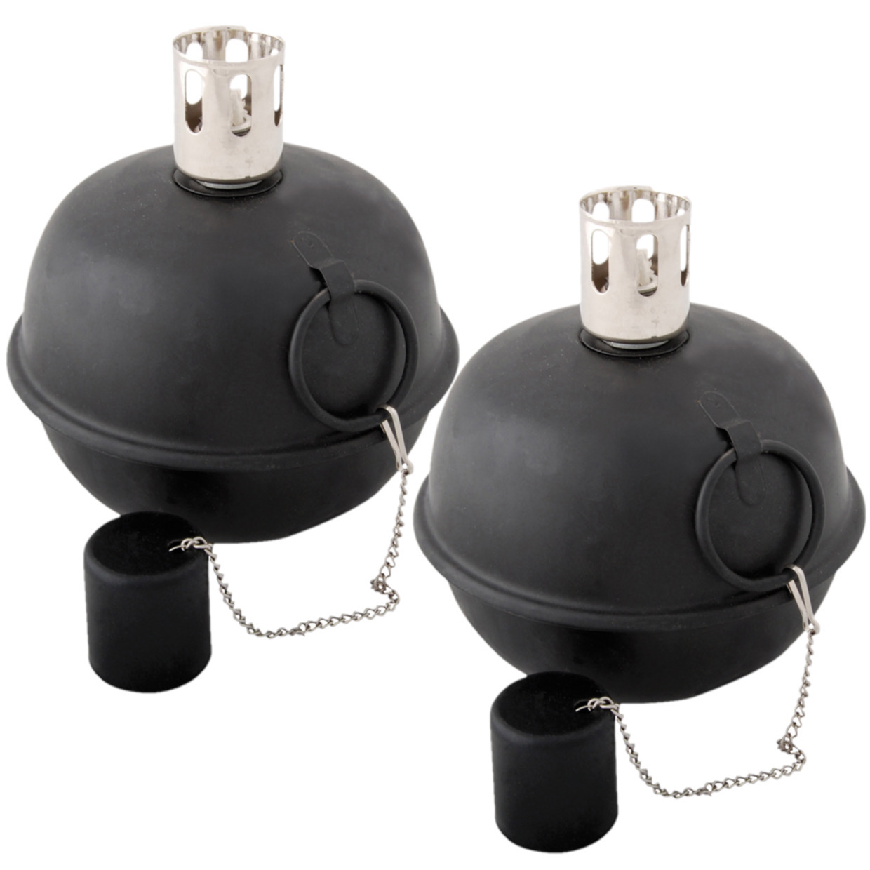 Set van 2x stuks tuimeltoortsen/olielampen zwart metaal 14 x 15 cm -