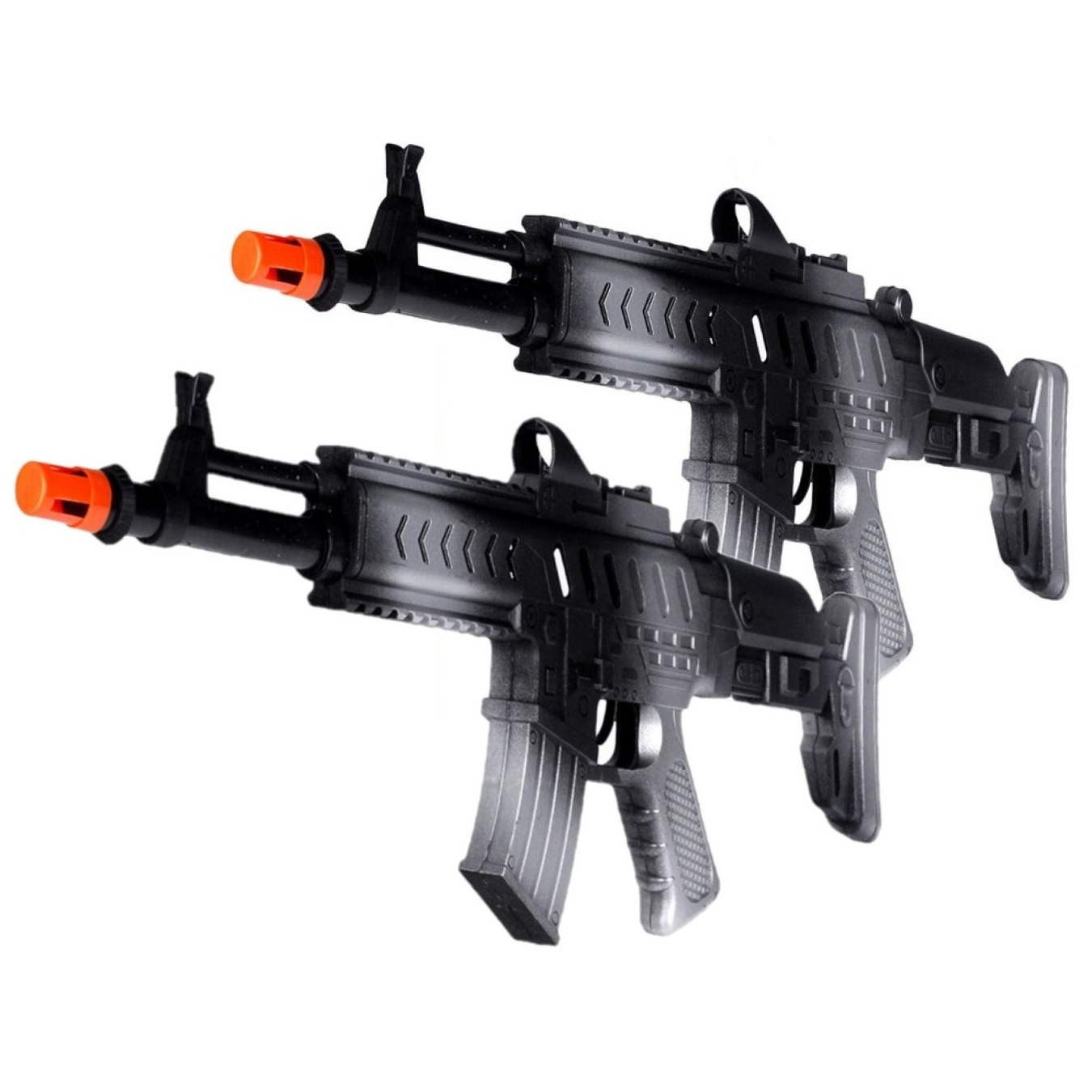 2x stuks kinder speelgoed verkleed wapens/machinegeweren soldaten/leger met geluid 50 cm -