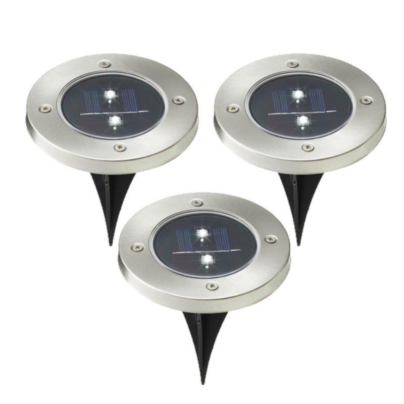 Set van 6x stuks solar tuinlampen/prikspots grondspot op zonne-energie 12 cm RVS -