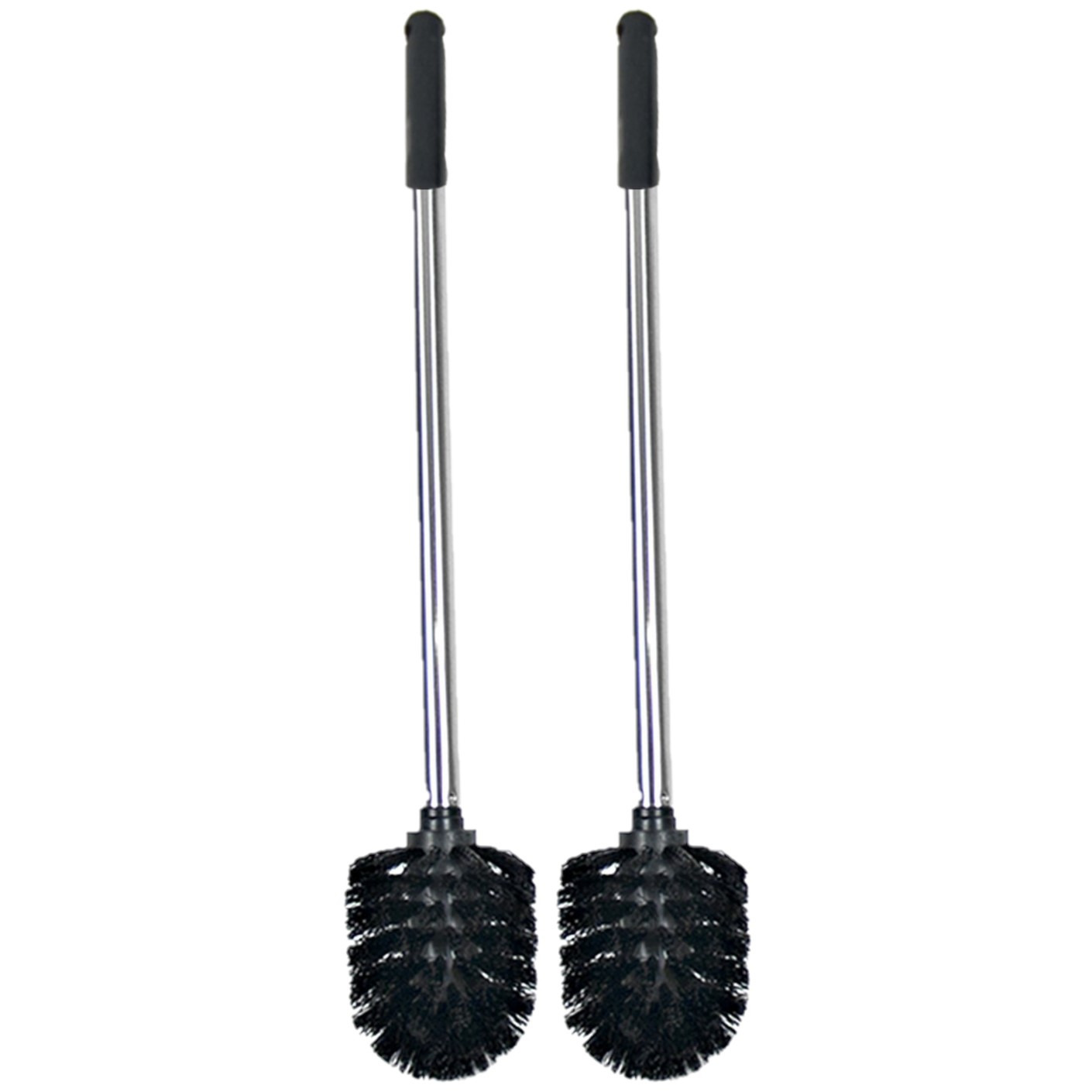 2x stuks wc/toiletborstels zwart/zilver 34.5 cm van RVS -