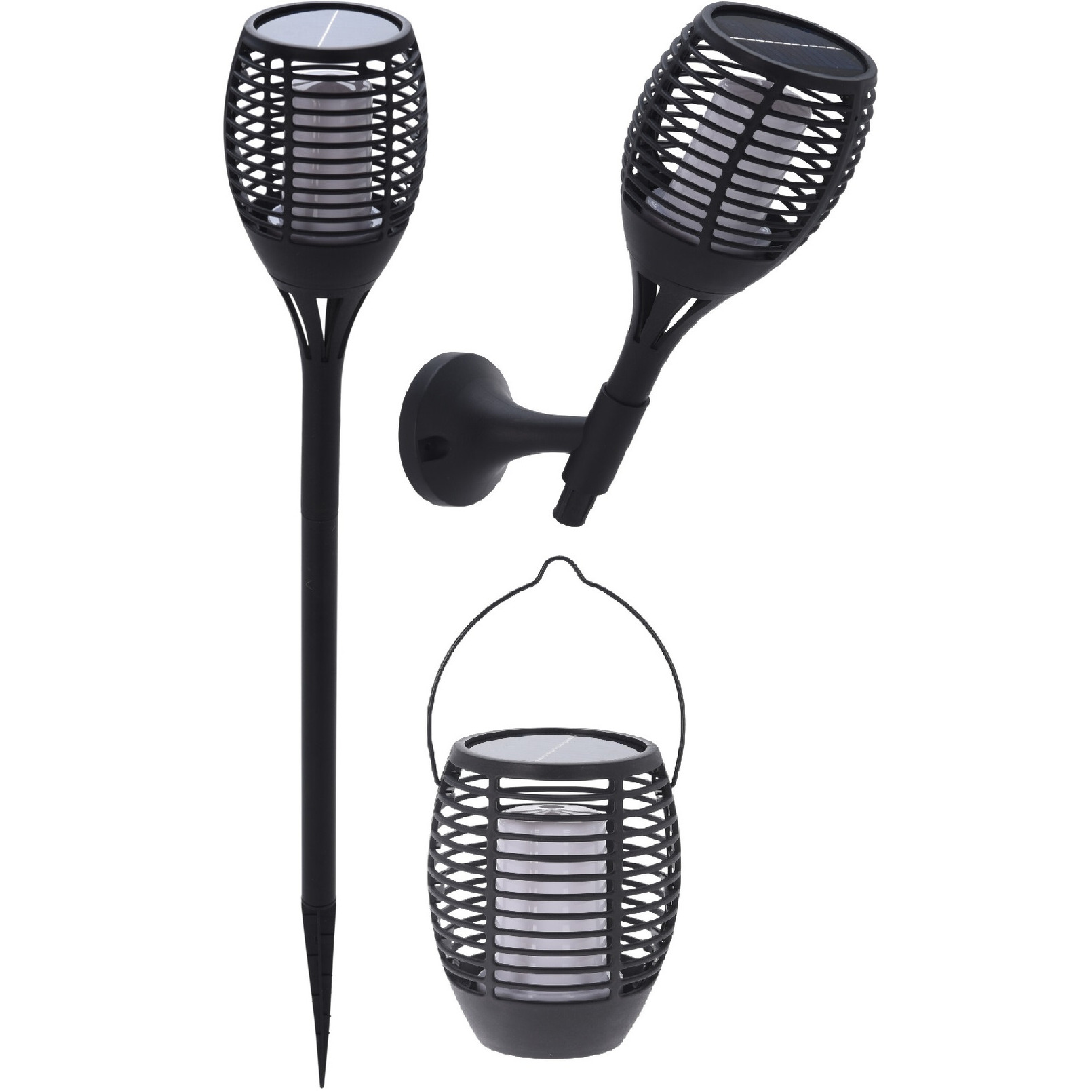 Set van 4x stuks solar tuinlampen/fakkels 3 in 1 met vlameffect op zonne-energie 78 cm -
