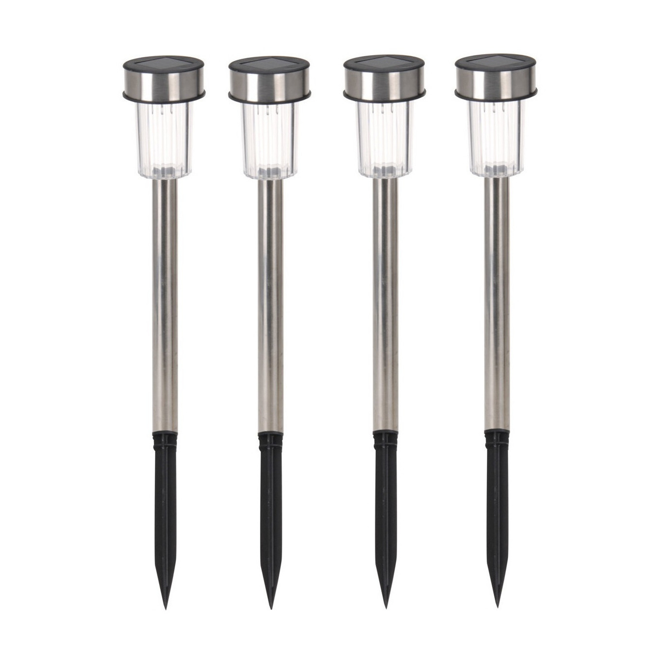 4x Stuks buiten/tuin Led zilveren stekers solar verlichting 36 cm Rvs koud wit -