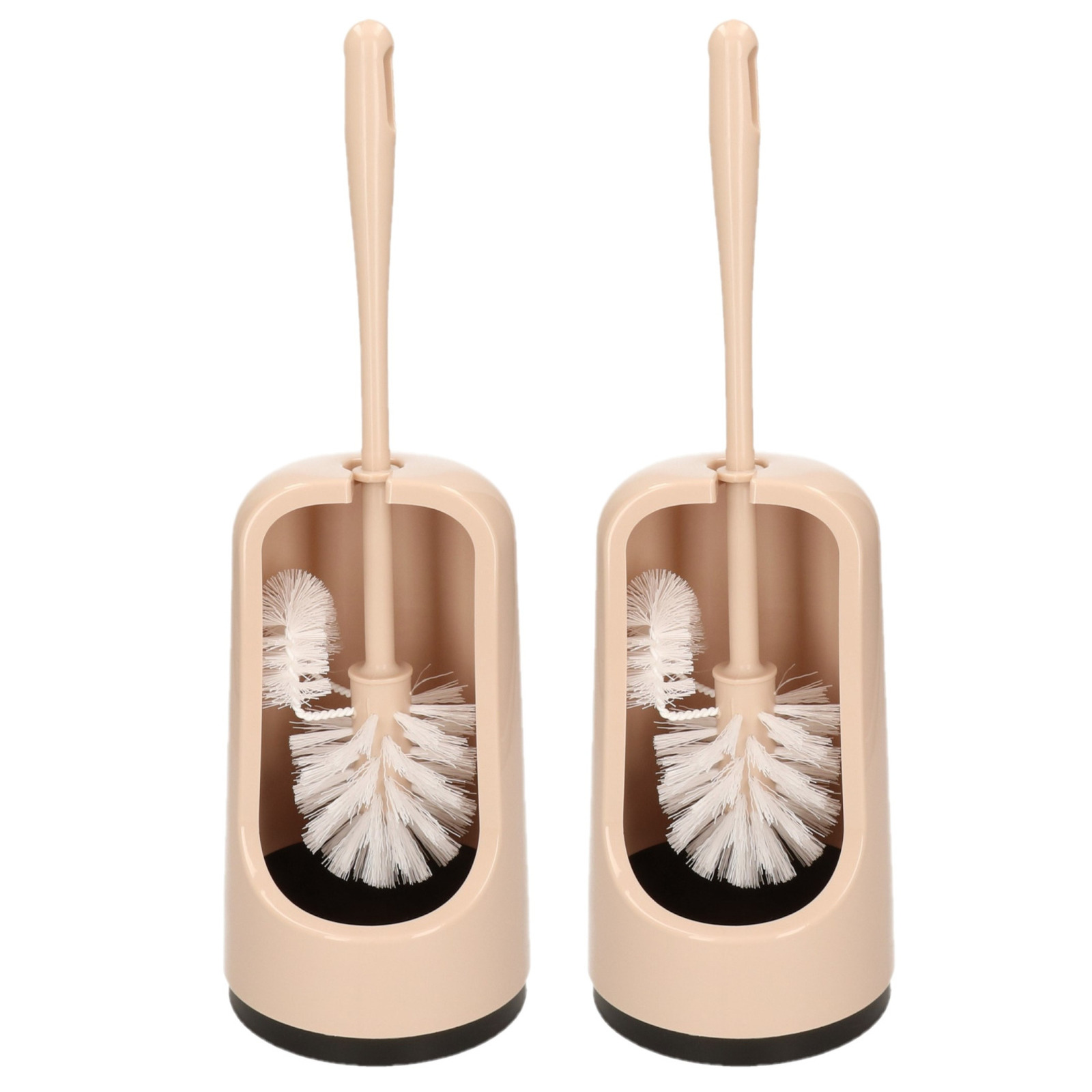 2x stuks wc-borstels/toiletborstels met randreiniger en houder beige 41 cm van kunststof -