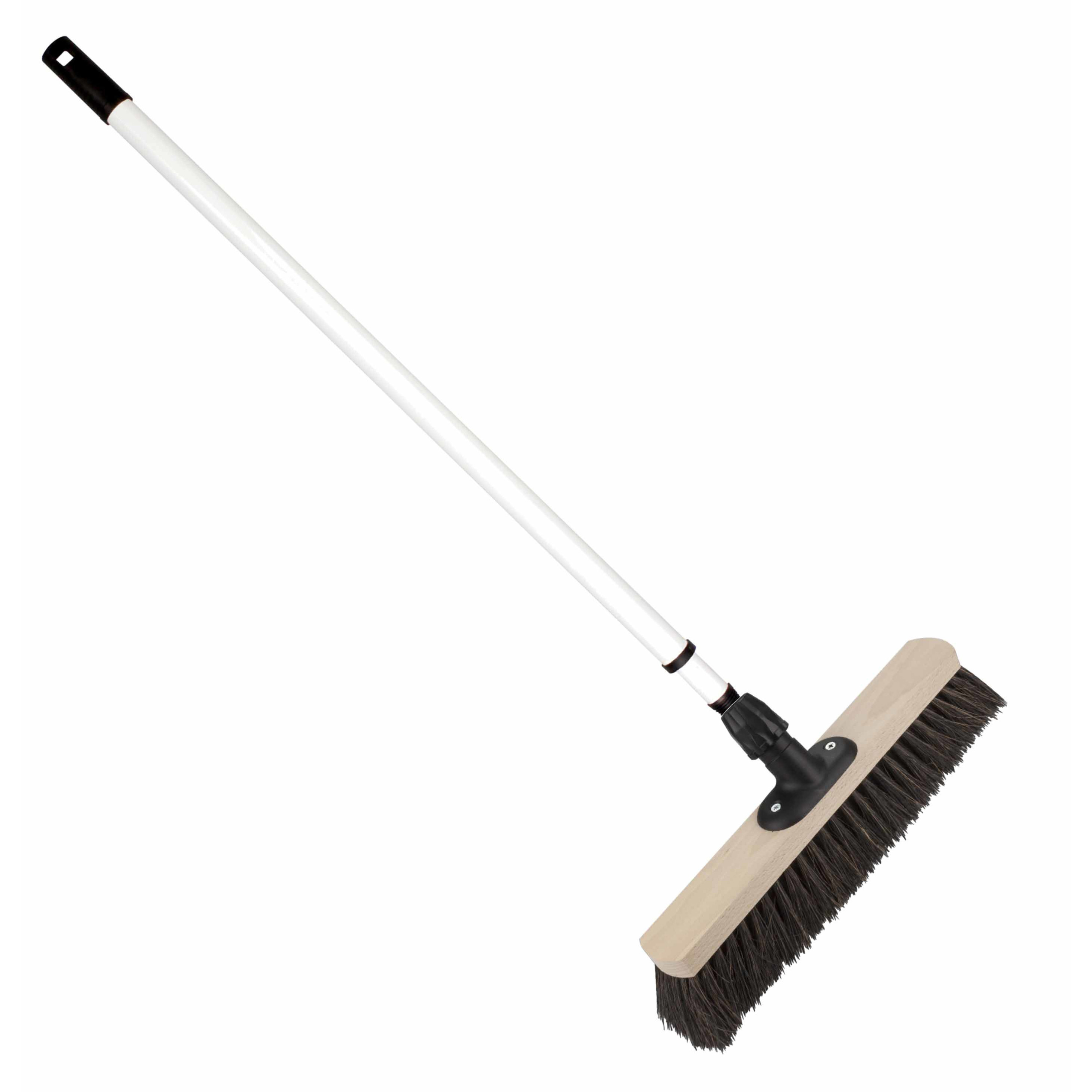 Houten harde straatbezem/buitenbezem Arenga 40 cm met metalen telescoopsteel wit 80 - 130 cm -