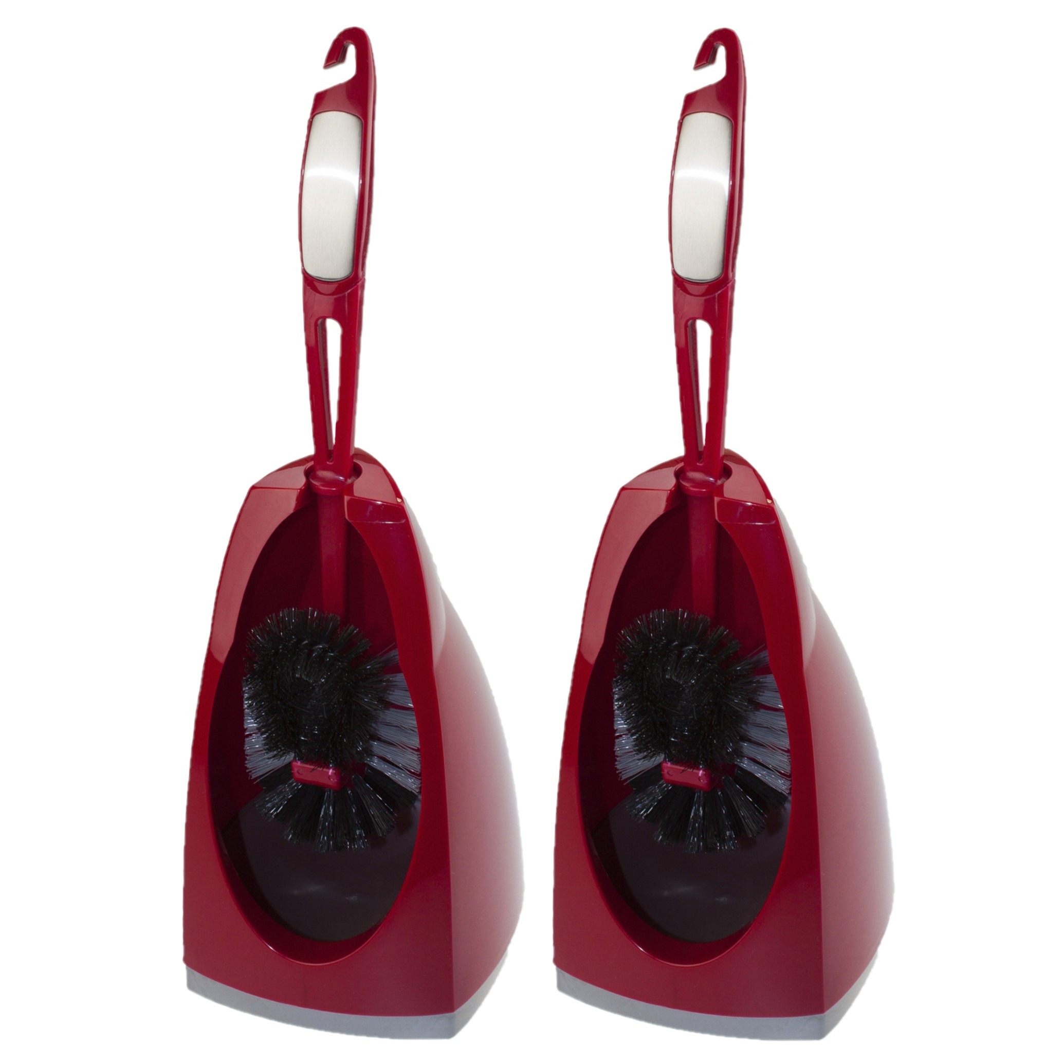 2x stuks wc-borstels/toiletborstels met randreiniger en houders rood 41.5 cm van kunststof/RVS -