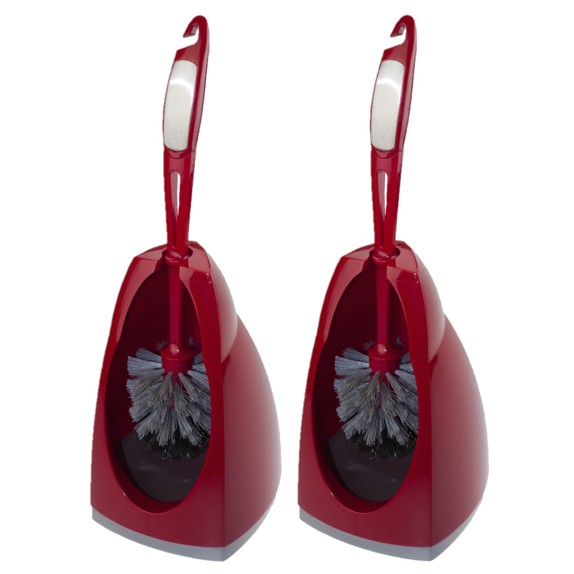 Wc- 2x stuks -borstel/toiletborstel met houder - rood/grijs - 41.5 cm - kunststof - Toiletgarnituur -