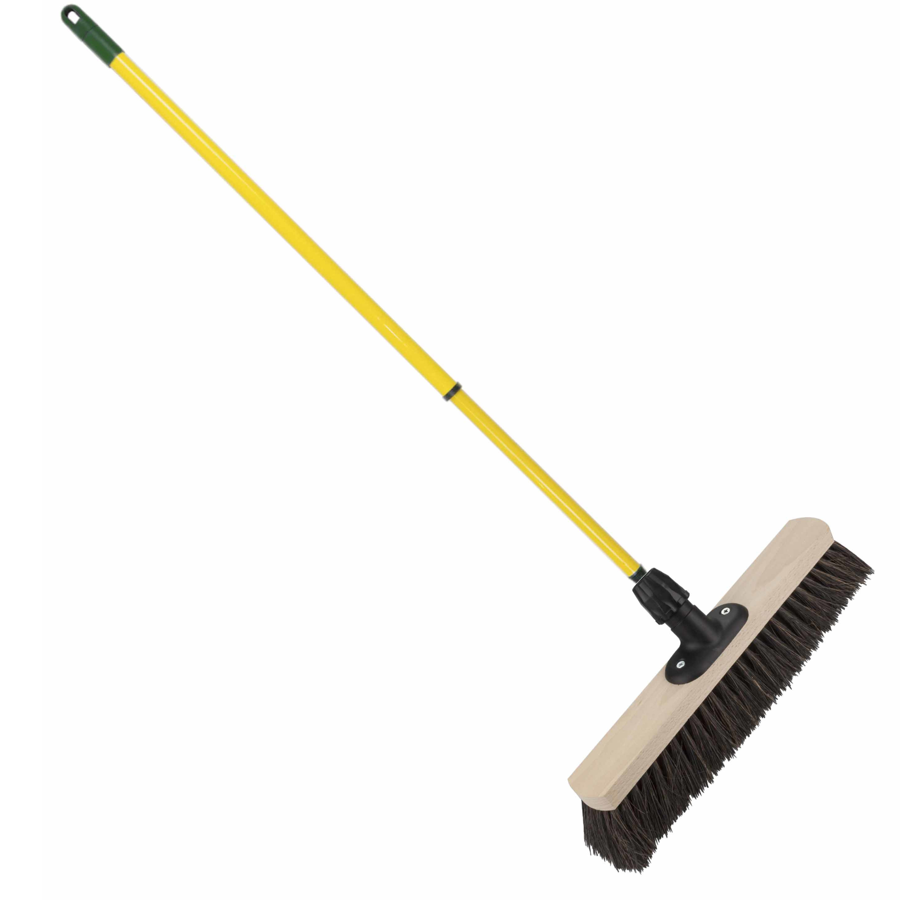 Houten harde straatbezem/buitenbezem Arenga 40 cm met metalen telescoopsteel geel 80 - 130 cm -