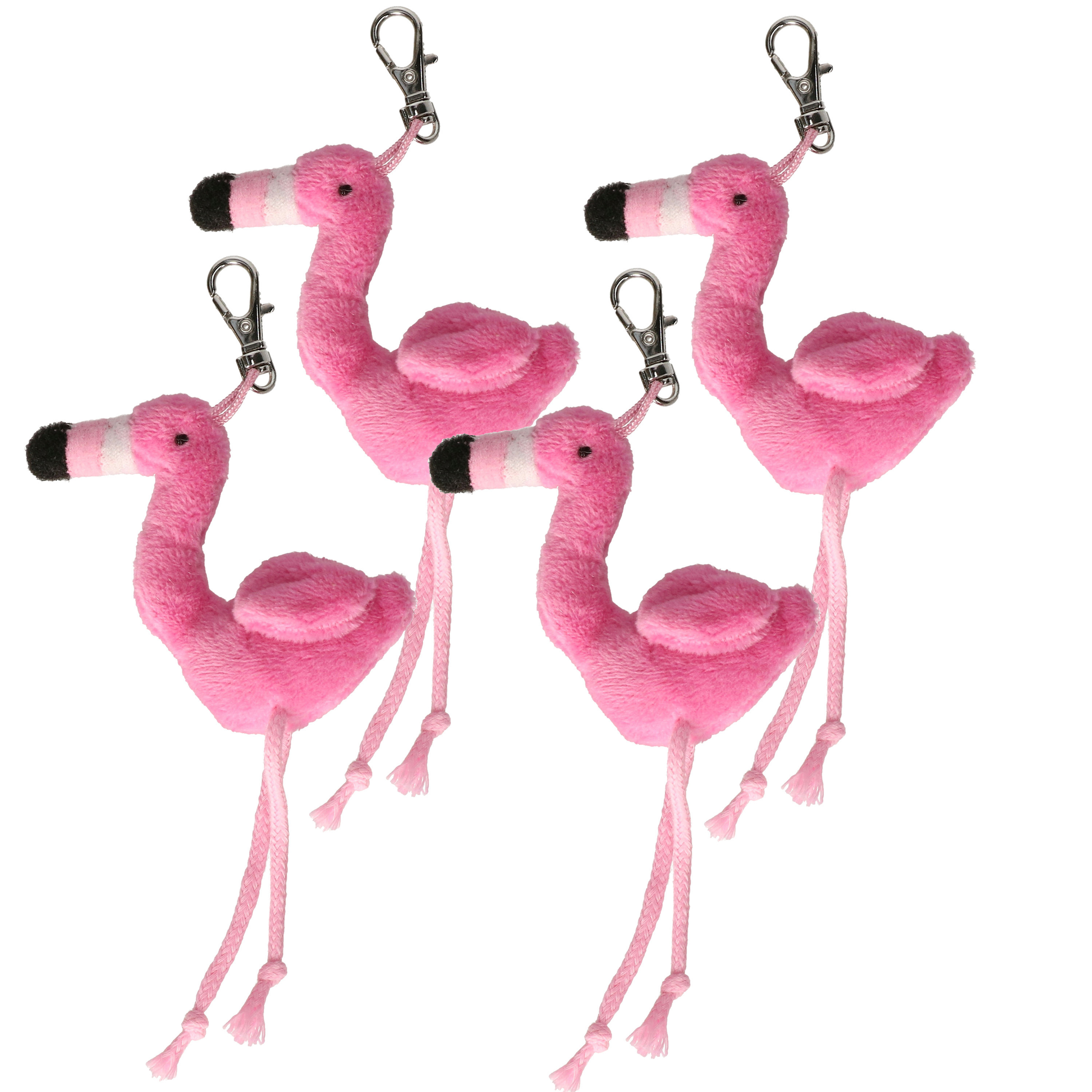 Knuffeldier Flamingo vogel sleutelhanger - 4x - pluche knuffeltjes - roze - 6 cm -