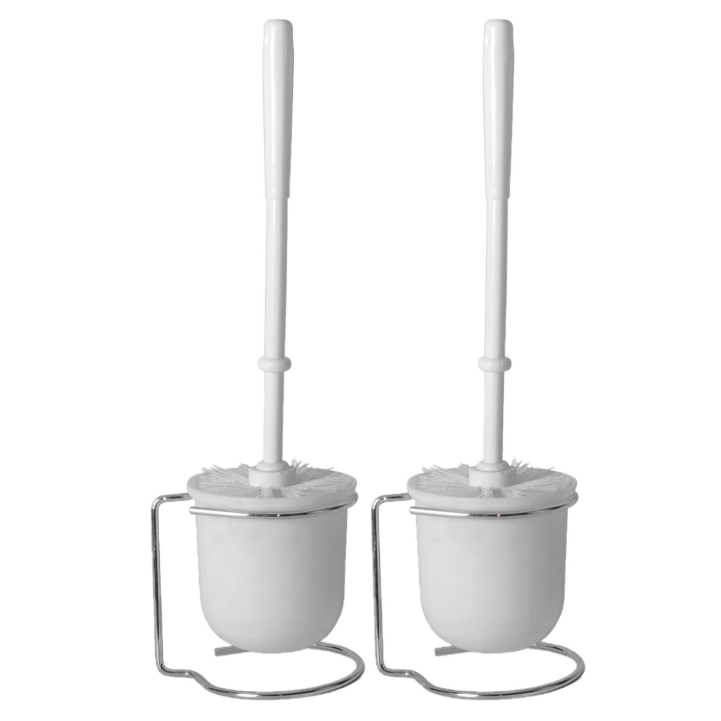2x stuks wc/toiletborstels met houders wit van kunststof -