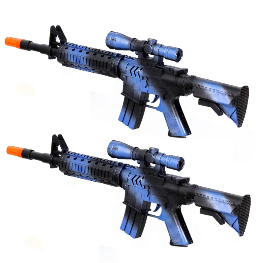 2x stuks kinder speelgoed verkleedwapens/machinegeweren soldaten/leger met geluid 39 cm -