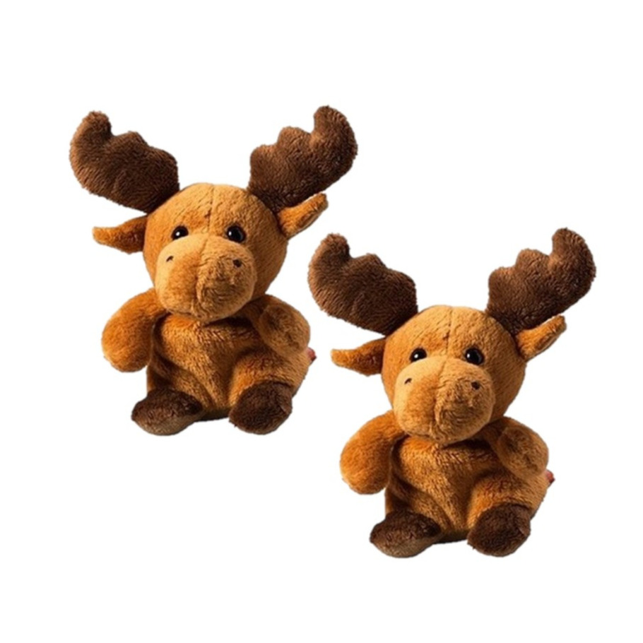 2x stuks pluche eland knuffel 14 cm met beschrijfbaar label -