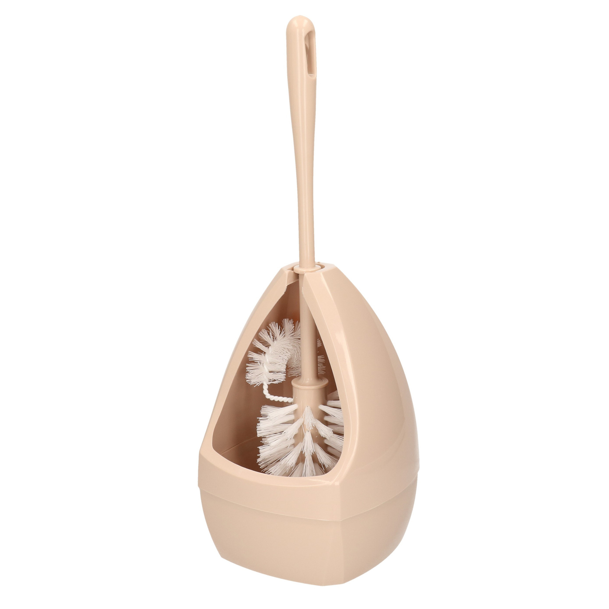 Wc-borstel/toiletborstel met randreiniger inclusief houder beige 39.5 cm van kunststof -