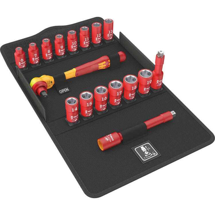 Wera 8100 SB VDE 1 Zyklop ratelset gereedschapsset 17-delig, geïsoleerd, voorzien van omschakelpal, 3/8" aandrijving, metrisch