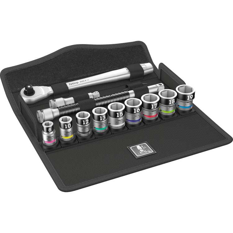 Wera 8100 SB HF 1 Zyklop Metal-ratelset gereedschapsset 13-delig, omschakelpal, 3/8"-aandrijving, met vasthoudfunctie, metrisch