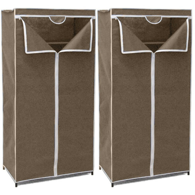2x Stuks mobiele opvouwbare kledingkasten bruin 75 x 46 x 160 cm -