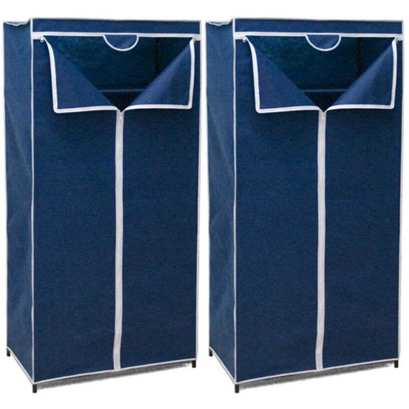 2x Stuks mobiele opvouwbare kledingkasten blauw 75 x 46 x 160 cm -