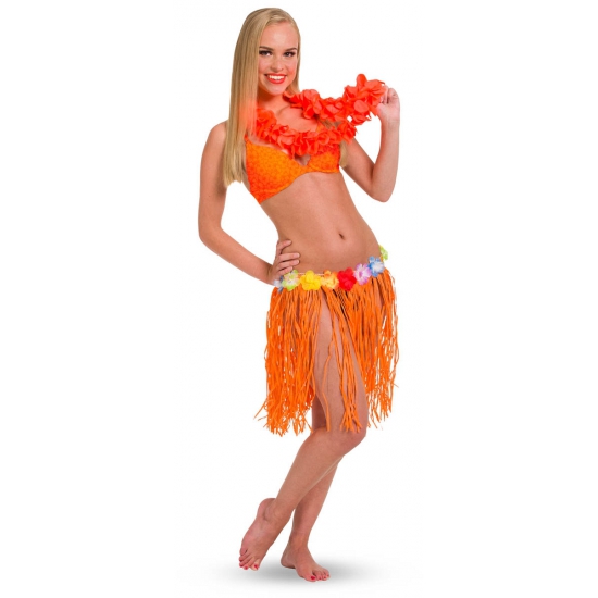 2x stuks oranje Hawaii party verkleed rokje One size -
