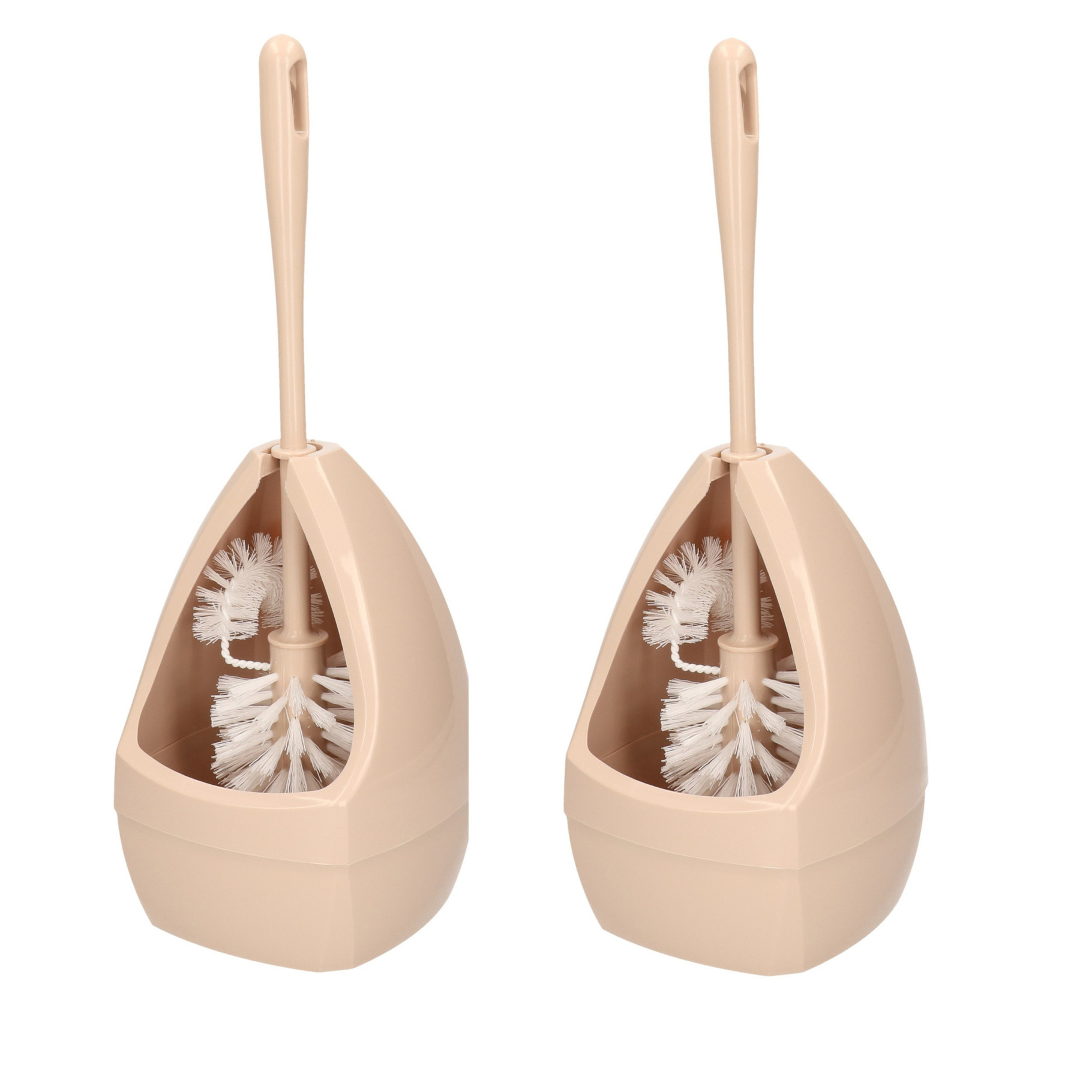 2x Stuks wc-borstels/toiletborstels met randreiniger inclusief houder beige 39.5 cm kunststof -