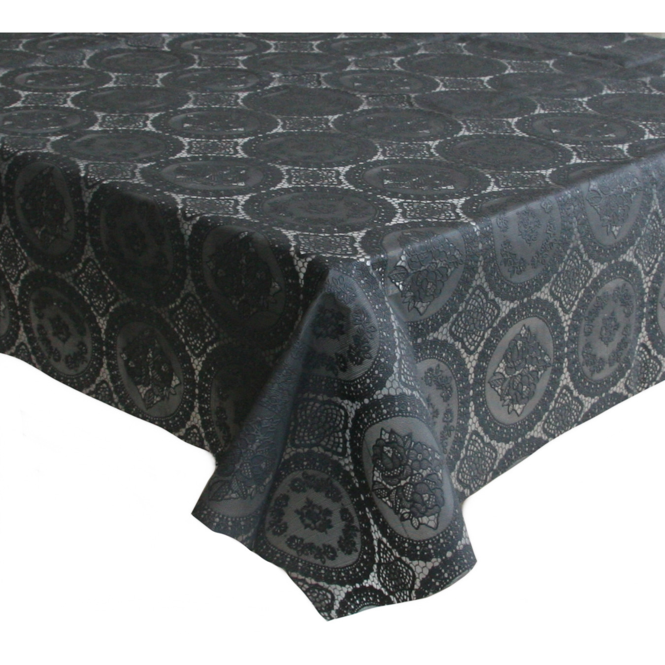 Bellatio design Tafelzeil - antraciet - kanten patroon - 140 x 180 cm - Tuintafelkleed - Dineren -