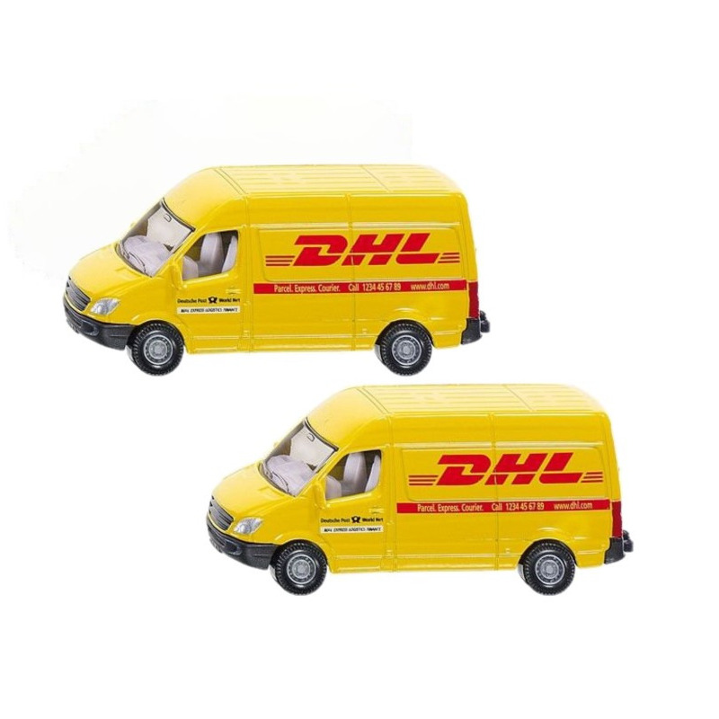 2x stuks siku DHL bezorg busje modelauto 8 cm -