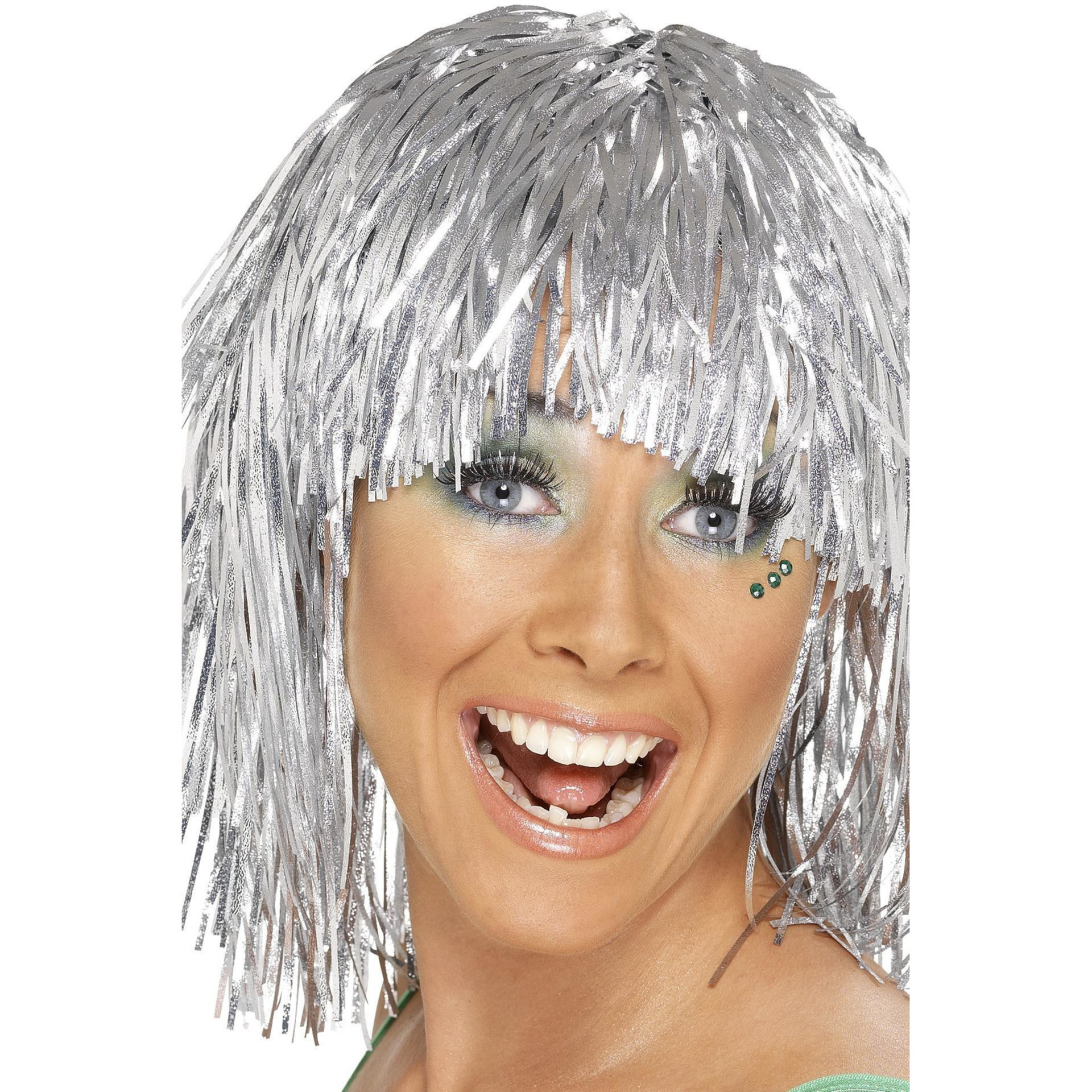 4x stuks zilveren glitter folie dames pruik -