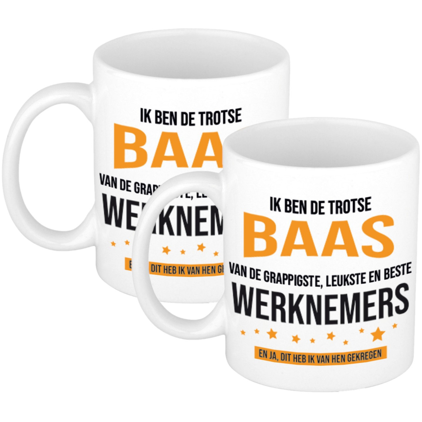 2x stuks trotse baas werknemers cadeau koffiemok / theebeker 300 ml -