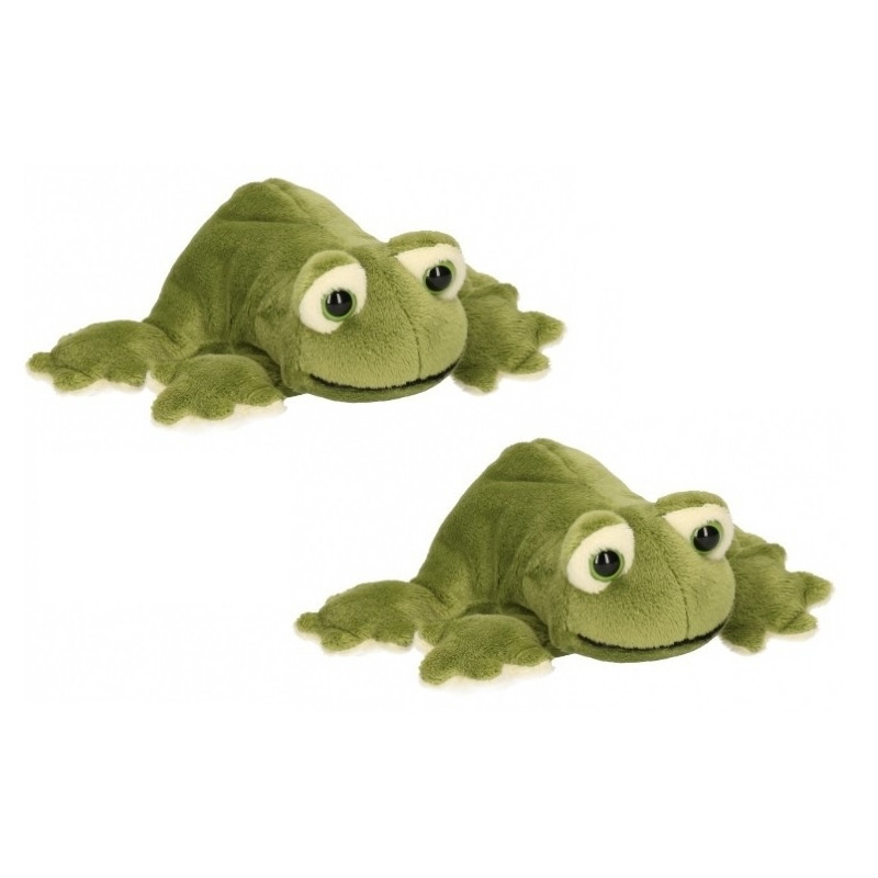 Pluche kikker knuffel - Set van 2x stuks - 13 cm - speelgoed knuffels - kikkers -